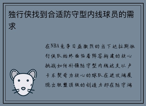 独行侠找到合适防守型内线球员的需求