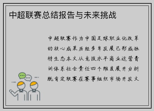 中超联赛总结报告与未来挑战