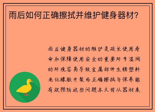 雨后如何正确擦拭并维护健身器材？